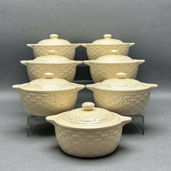 Vintage 1930’s Weller Pottery “Pierre” Beige Stoneware Basketweave Tureens